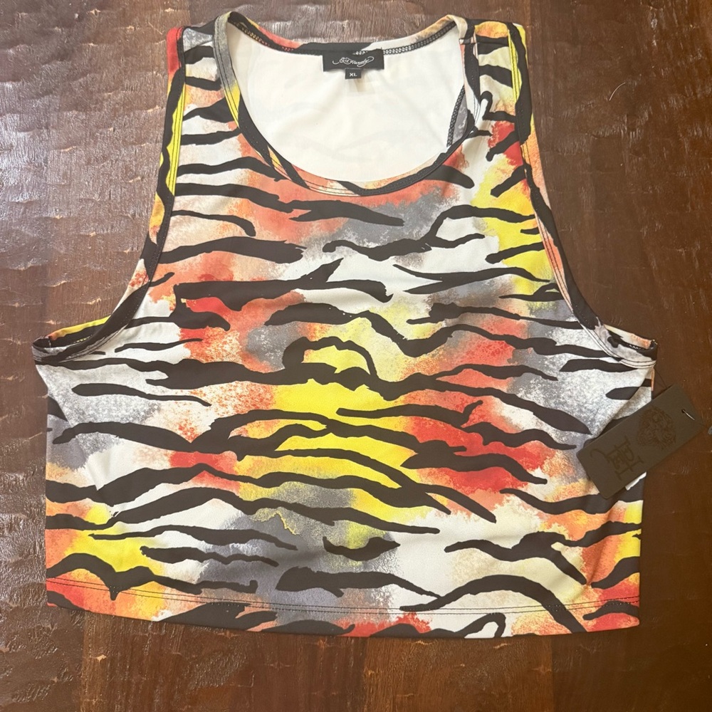 Ed Hardy Y2K Multicolor Tiger Stripe Crop Tank NWT